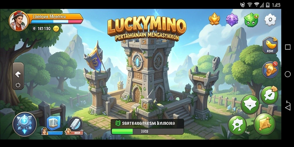 Screenshot gameplay LUCKYMINO yang menampilkan aksi Tower Defense yang seru.